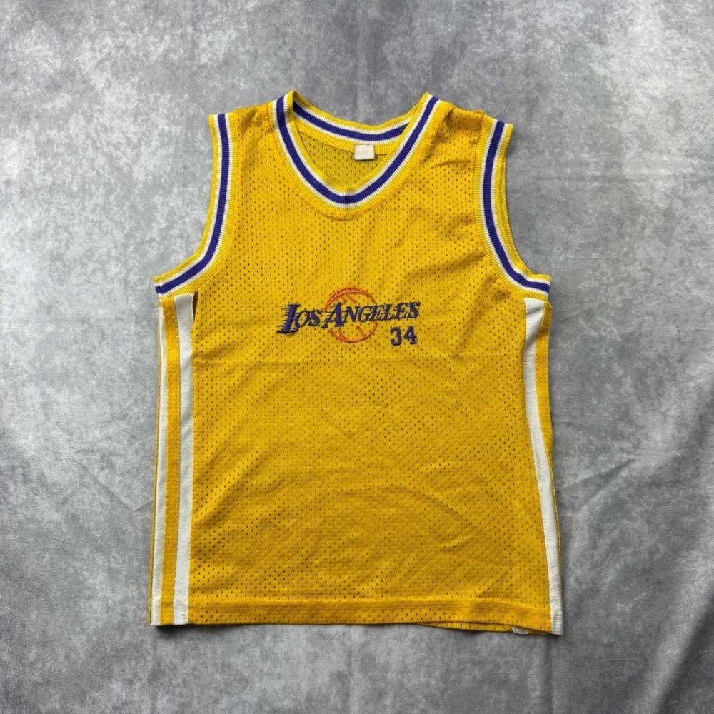 Vintage Los Angeles Basketball Jersey Yellow Mesh Shaq 34 Made in USA Large